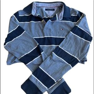 tommy hilfiger collared cropped long sleeve striped in blue
